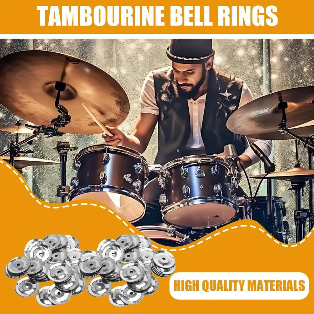 50 stücke Tamburin Ring Becken Ching Ringe Percussion Instrument Trommel Ring Zweireihige Rassel Trommel Ringe langlebig Trommel zubehör – Detail 7