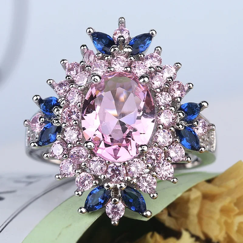 925 Sterling Silver Ring Women Gift AAA Multi color zircon Jewelry Blue Pave Flower Wedding Silver Rings silver rings,silver ring,wedding rings