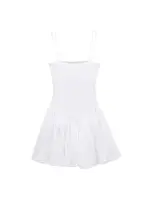 Women's Patchwork Ribbed Poplin Puff Mini Dress, Straight Neck, Thin Straps, Female Dresses, Sexy Fashion - Image 4
