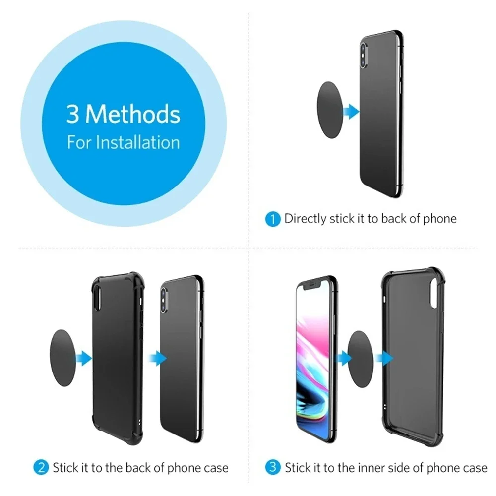 Iron Sheet Sticker Metal Plate for Magnetic Car Phone Holder 1/3/5PCS Self-adhesive Magnet Mobile Phone Stand Mount For iPhone