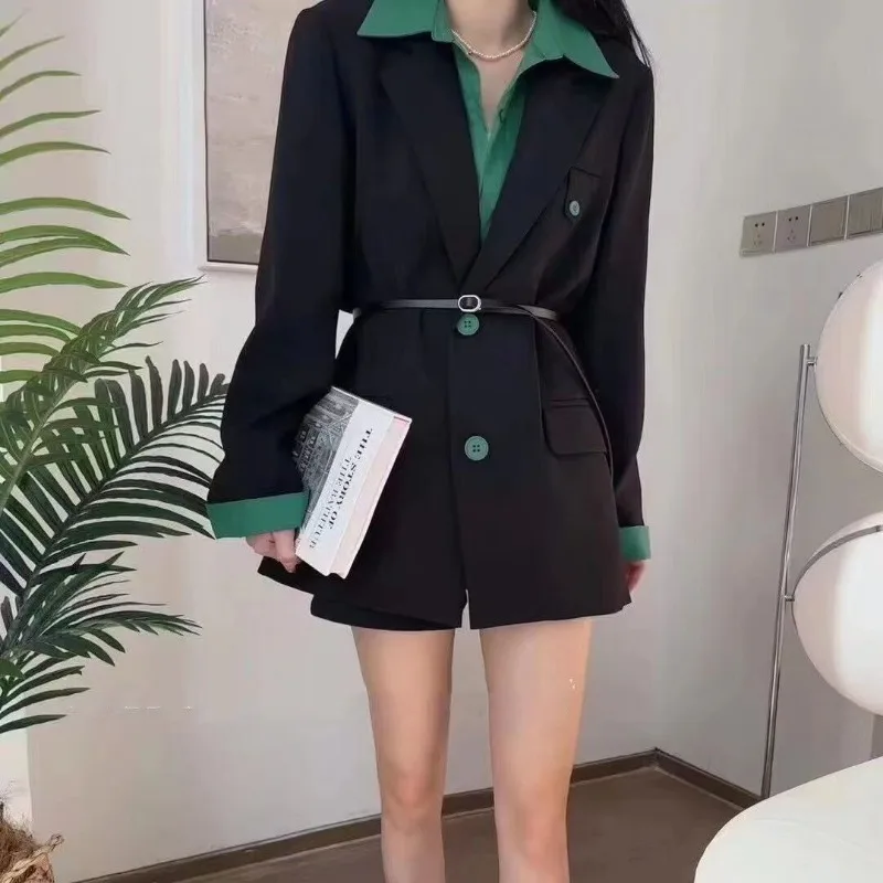 DAYIFUN Fake Two Piece Design Suit Coats Women's 2023 Autumn/Winter New Stylish Contrast Color Blazers Casual Versatile Jackets