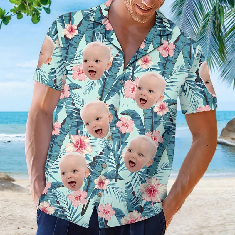 Custom Baby Photo Hawaiian Shirts For Men Women Tropical Flowers Leaves Pattern Personalized Custom Shirts Gift For Family 4