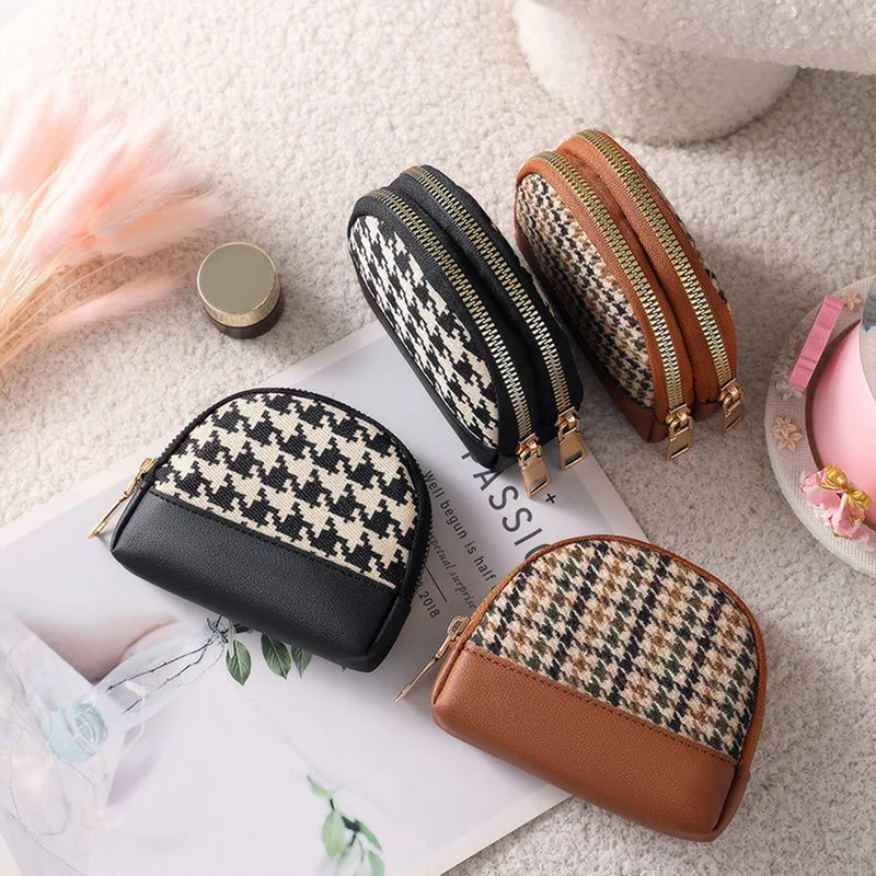 New Fabric Coin Purse Women Double Zipper Small Wallet Key Pouch Travel Card Holder Fashion Female