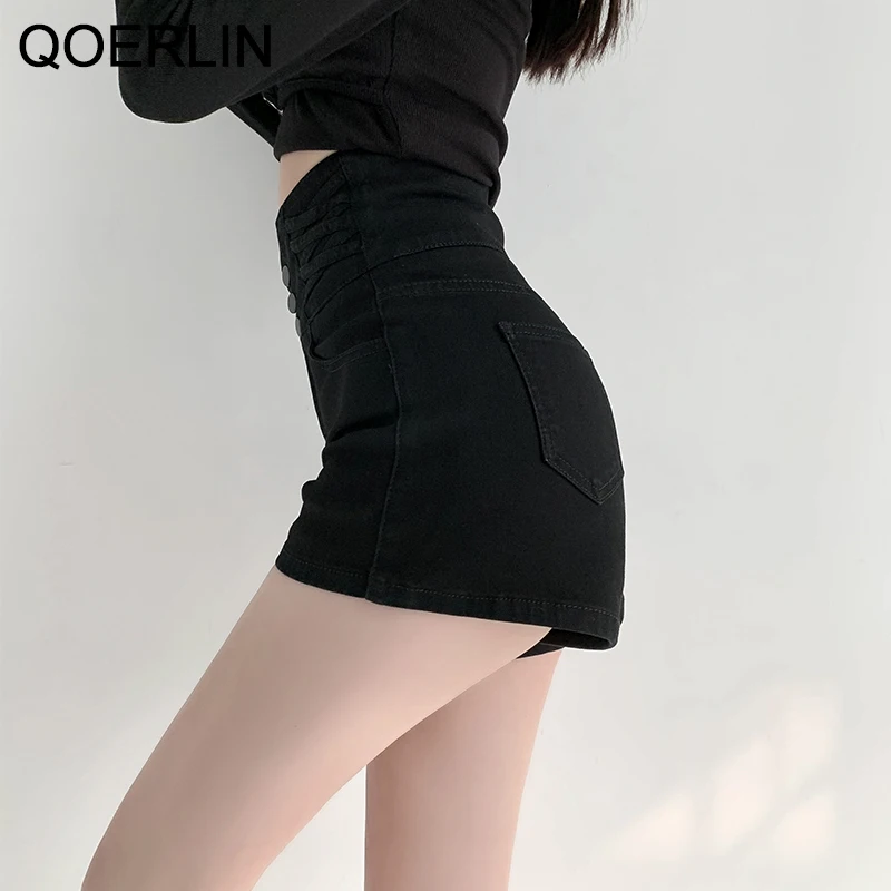 QOERLIN Ladies Stretch Jeans Hot Shorts Female 2022 New Summer Korean High Waist Tight Fit Push Up Hot Shorts Women Denim Shorts