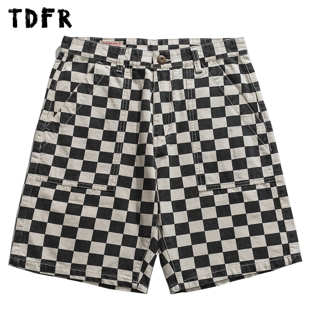 Plaid Casual Shorts Mens Summer Retro Checkerboard Grid Half Pants