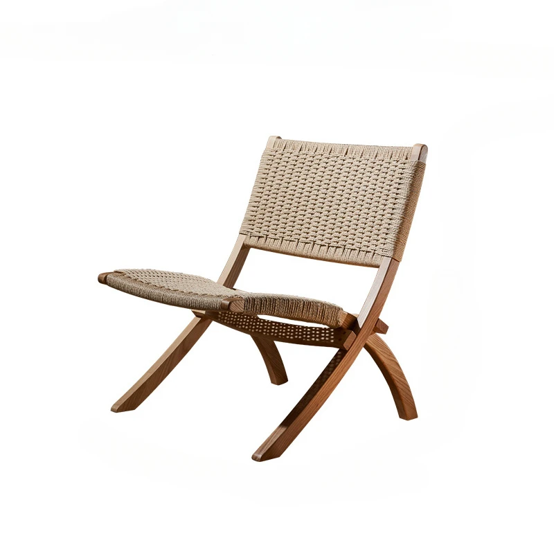 Nordic Solid Wood Rattan Chair Simple Balcony Folding Single Lazy Silent Wind Rattan Casual Armchair