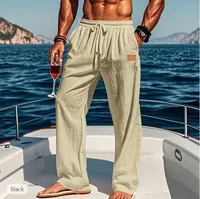 Pantalon ample en coton et lin pour homme, style artistique, taille élastique, couleur unie, décontracté, été 2025 1