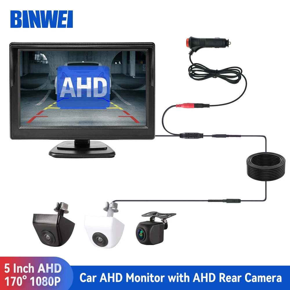 BINWEI 5 Inch Car AHD Monitor with AHD Rear Camera for Vehicle Parking