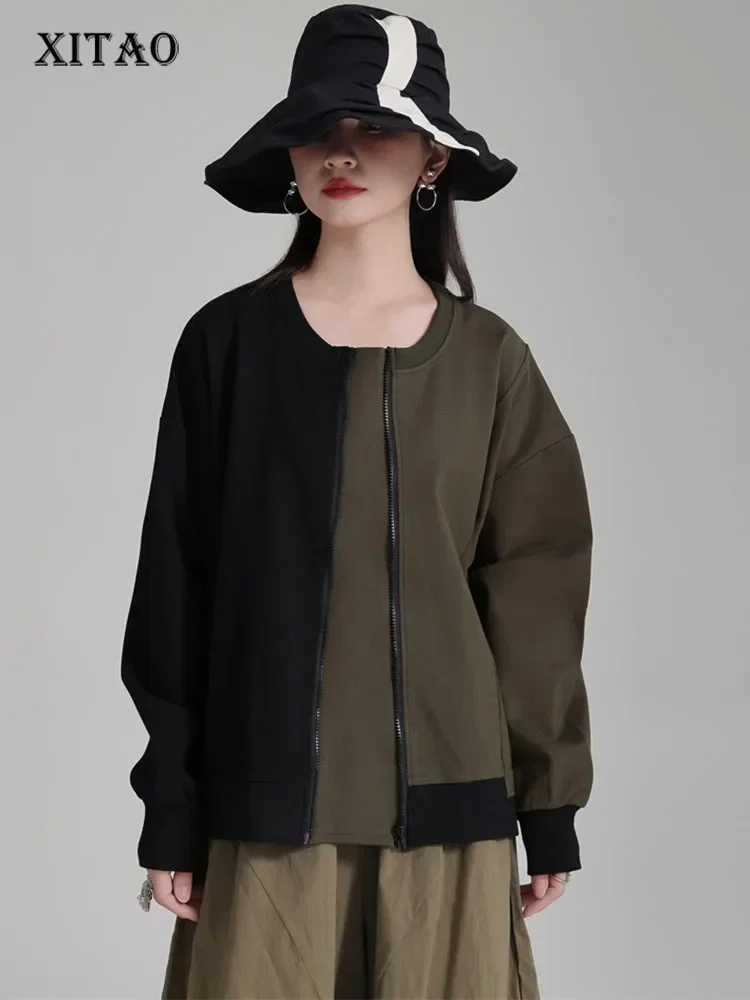 

XITAO O-neck Loose Female Sweatshirt Full Sleeve Casual Personality Fashion Patchwork Zippers 2023 Autumn Women New Top DMJ3082