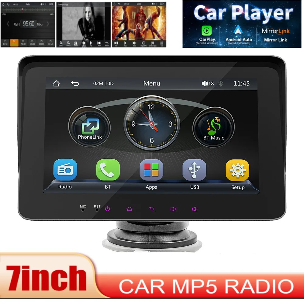 

Wireless Carplay 7-inch portable car MP5 player Bluetooth Hands-free Call Car Card Radio With IPS Bluetooth Monitor Touch Screen