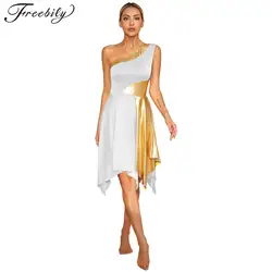 Womens Liturgical Praise Dance Worship Dresses One Shoulder Color Block Irregular Hem Dance Stage Performance Ballet Dress