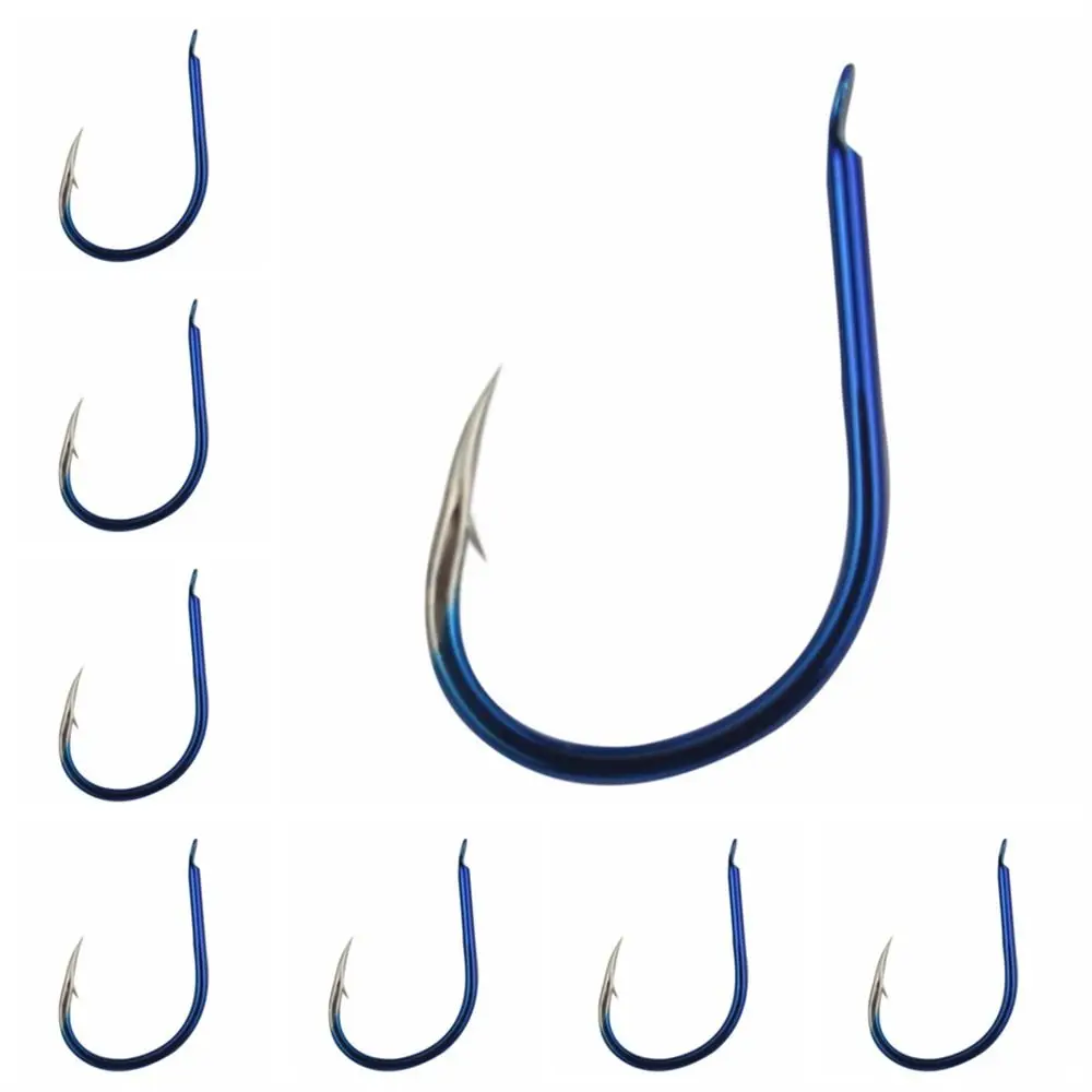 

50Pcs Barbed Hook Blue Fishing Hooks Fishing Tackle 1#-10# Carbon Steel Izu Fish Hook Bass Sharp Ghost Tooth Hooks Soft Worm