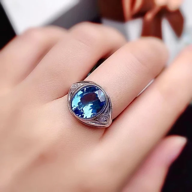 Swiss Blue Topaz and Blue Topaz Two Stone Ring in 14k White Gold