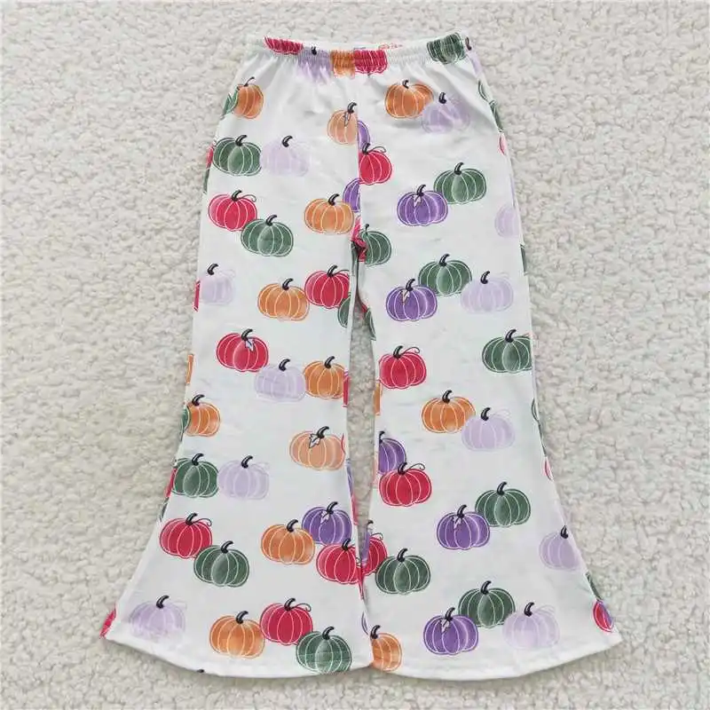 

Wholesale Girls Autumn And Winter Halloween Trousers With Multi-Element Pattern Pumpkin Bell-Bottoms In Bright Colors