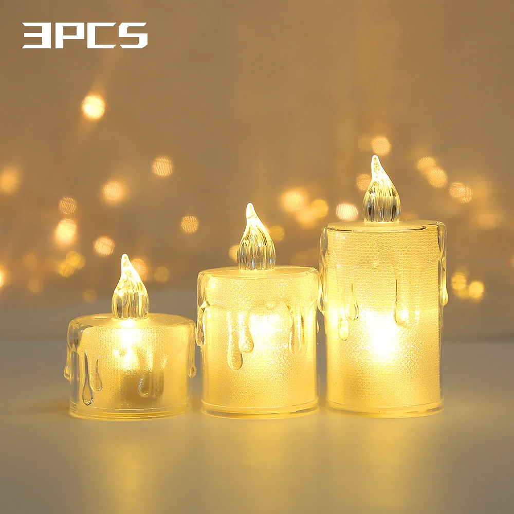 3PCS Electronic Candle Birthday Party Celebration Romantic Atmosphere Decoration LED Christmas Thanksgiving Mini Night Light 3pcs dc5v mini led magic ball stage light effect usb operated multicolor portable indoor atmosphere decoration party new year