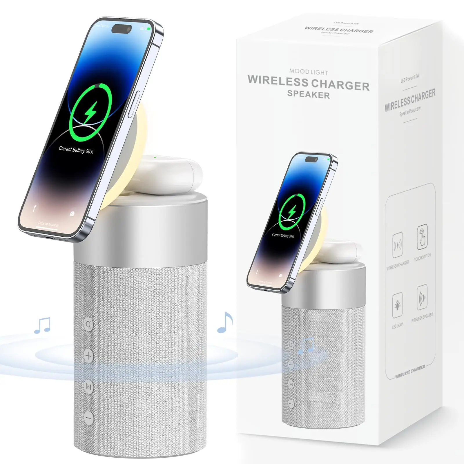 COLSUR S02 Bluetooth Speaker Stereo Sound with Fast Magnetic Wireless Charger for iPhone 15/14/13/12 Series AirPods Pro/3/2