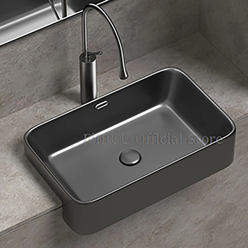 อ่างล้างมือเซรามิกแบบกึ่งฝังสำหรับใช้ในห้องน้ำอ่างล้างหน้าแบบเดี่ยวอ่างล้างหน้าแบบเดี่ยวอ่างล้างหน้าแบบหินสีเทา 1