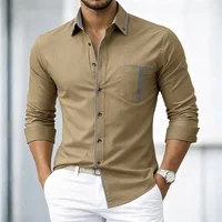 Chemise à manches longues pour homme avec bordures contrastées et fermeture boutonnée décontractée 6