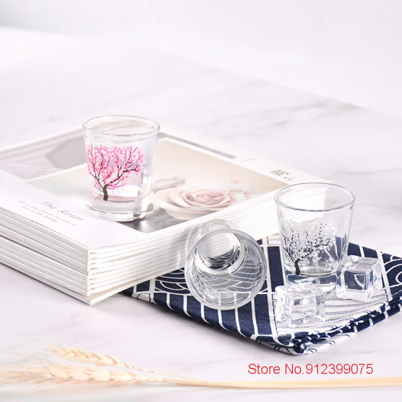 4 Pcs Lot Cold Discoloration Cherry Blossom Cup Magical Barware Wineglass Color Changing Mini Whisky Glass XO Vodka Shot Glasses