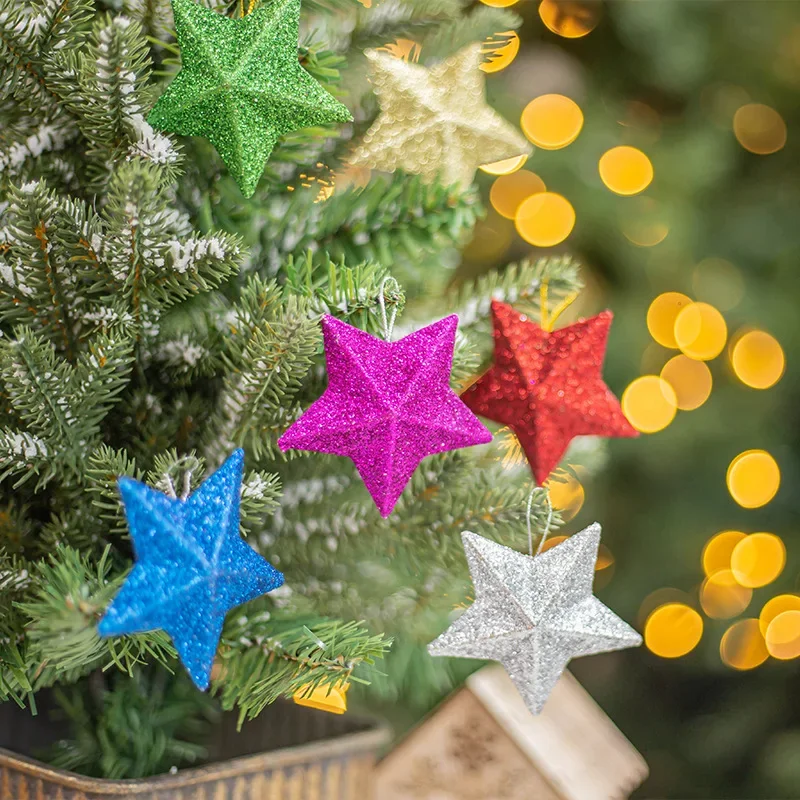 60/6x Gold Glitter Star Ornaments Christmas Tree Hanging Pendant Christmas Decorations For Home Navidad New Year Party DIY Gifts