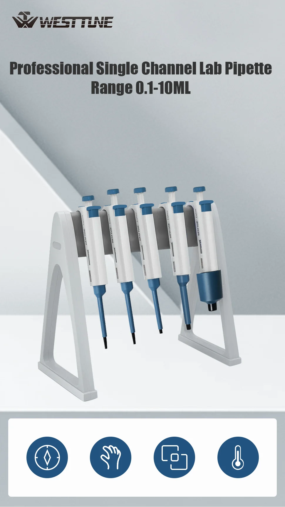 Westtune Laborpipette, Kunststoff, einkanalig, digital, verstellbar, Mikropipette, präzise Übertragung für Chemie-Laborgeräte – Detail 1
