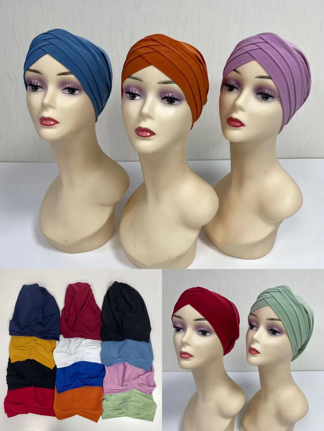 

Dozen Price NEW Design Hot Sale Turban Headtie Wholesale Turban For Ladies Fashion Cap Accessories Elastic Turban CAP 12pieces