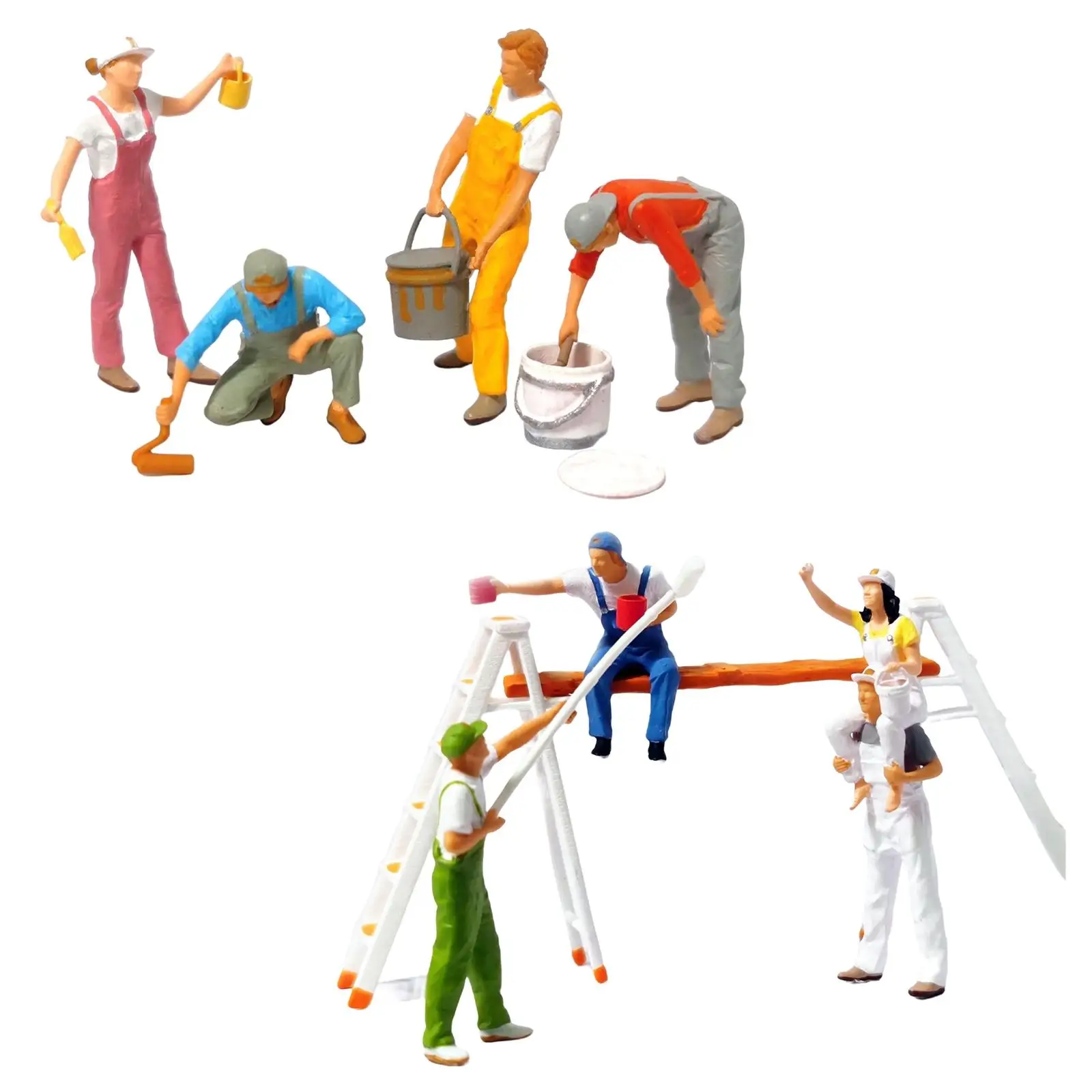 1/87 People Figure Painter Miniature Painting Scene Micro Landscape with Ladder Rack for Train Railways Sand Table Building Kit 2
