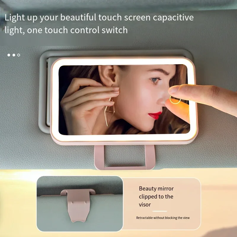 Led Light Mode Stepless Dimming Sun Visor Vanity Mirror Rechargeable Touch Sensor Vanity Mirror Convenient Car