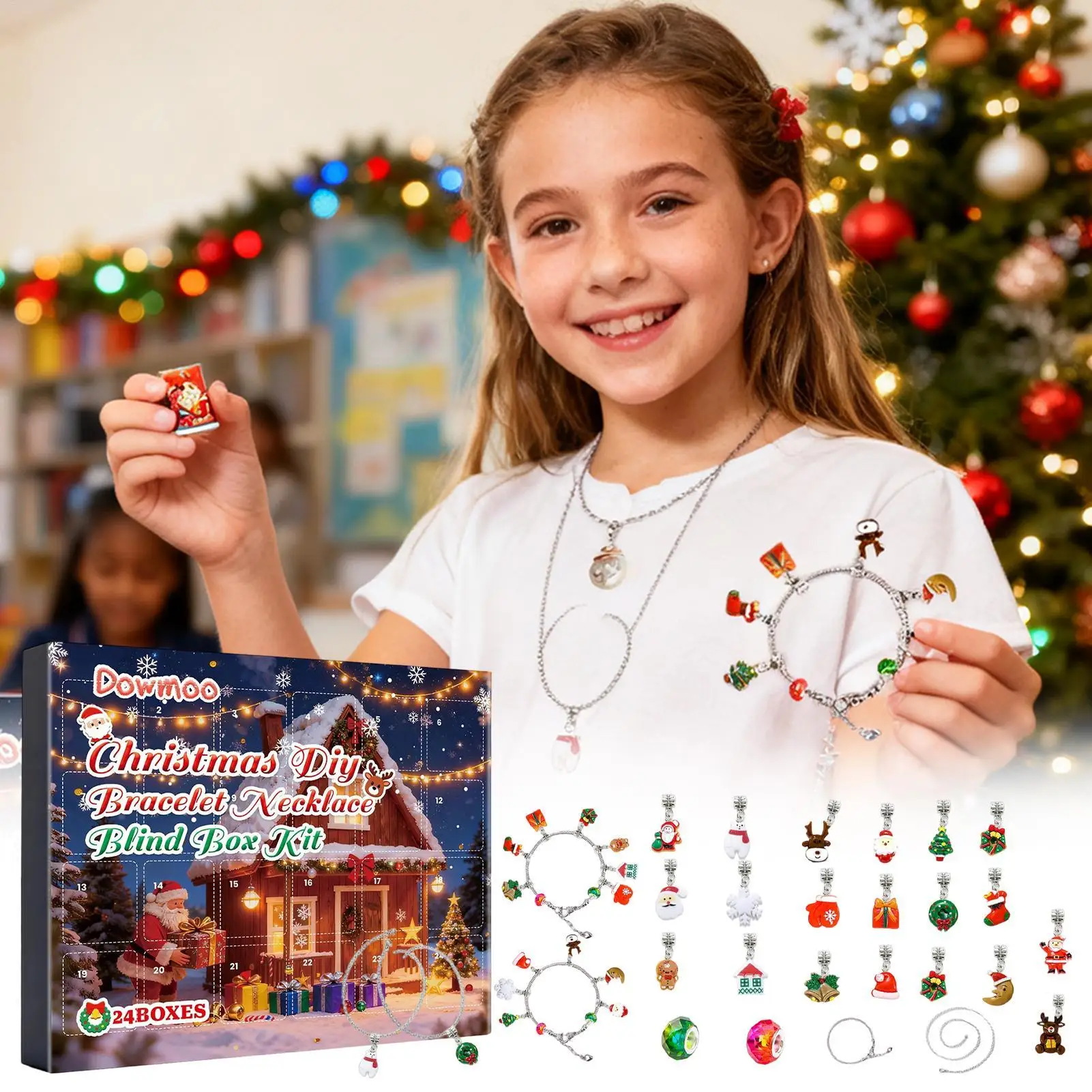 Christmas Bracelets Making Kit 24 Days Countdown Calendar Advent Gift Box Christmas Charm s Bracelet Set Ornament Christmas Gift