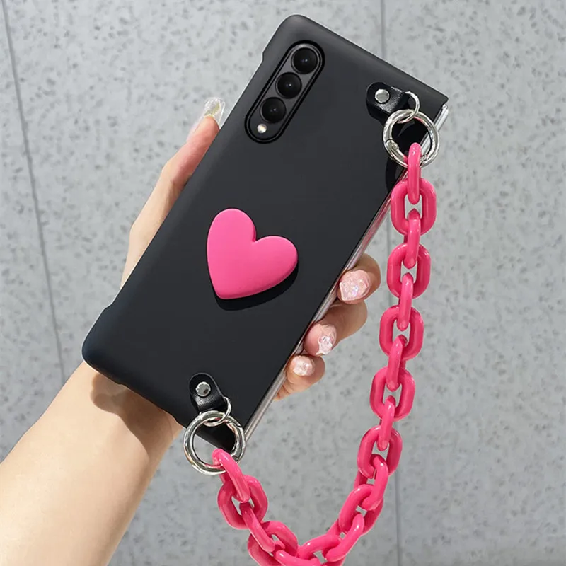 Corea Rose Red Love Phone Case Per Samsung Galaxy Z Fold 4 Z Fold 3 Hand Ring Chain Case Z Fold 2 Cover Protettiva Pieghevole Funda