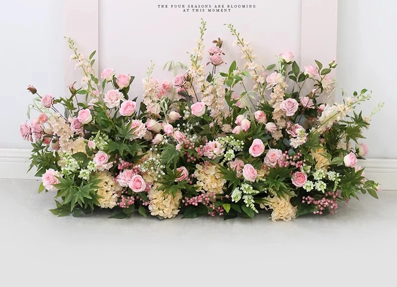 Description Picture 2 of itemYellow white flowers green plants Large Flower Row Runner Wedding Backdrop Deco Floral Wall Hanging Wedding Sign Home Party Prop