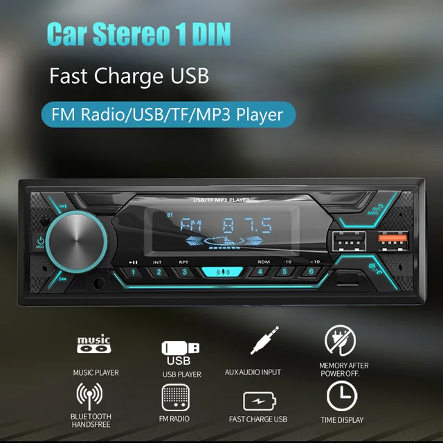 ESSGOO Car Radio 1 din Stereo Multimedia MP3 Player Digital Bluetooth FM ISO Power Aux Input USB Bluetooth Universal Autoradio