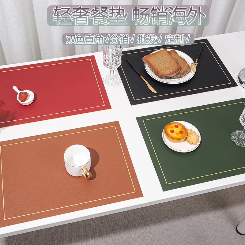 

Solid Color Leather Placemat,Thermal Insulation Mat,Anti-scalding, Western Table Mat,Two-color Placemat Waterproof Oil-proof
