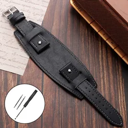 Vintage Cowhide Leather Wristband with Matte Base Tray - 22mm (Black)