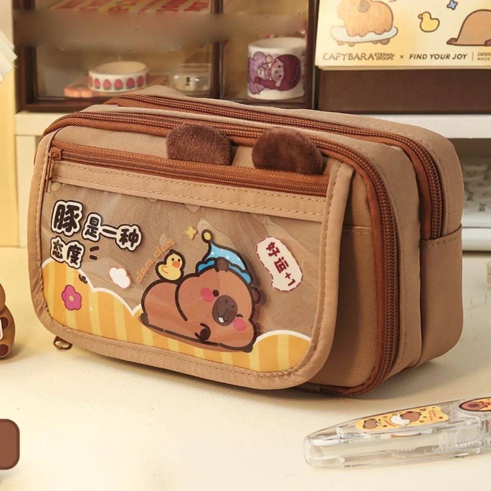 새로운 Capybara 펜 가방 분리형 먼지 방지 연필 케이스 대용량 편지지 가방 선물