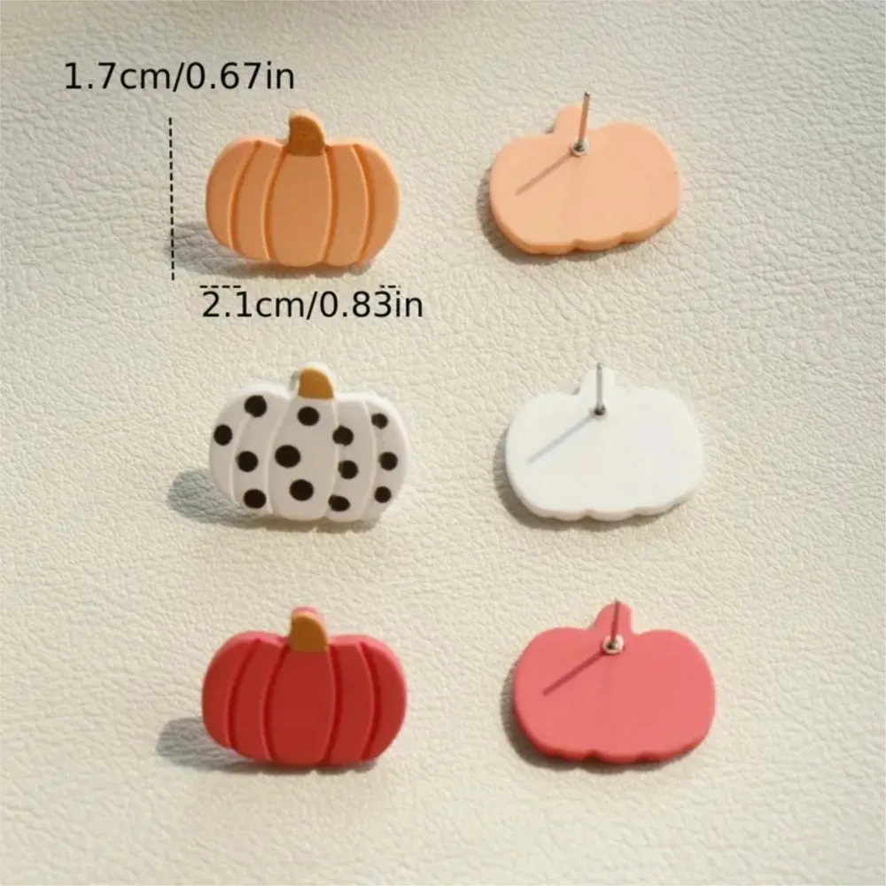 3 Pairs/Set Halloween Vintage Pumpkin Design Earrings for Women Cute Acrylic Ear Perfect for Parties&Gifts