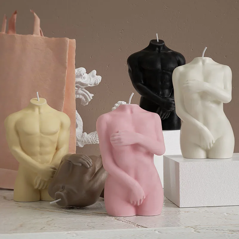European Human Body Statue Candle Silicone Mold 3D Male Body Shy Woman Soap Aroma Wax Mold Candle Mold Home Crafts Decoration