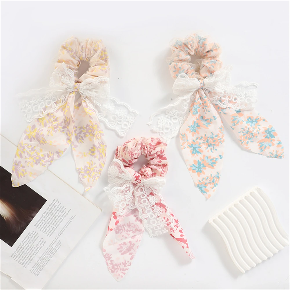 

Mesh Lace Bowknot Satin Scrunchies Headband Fashion Girls Streamer Ponytail Scarf Hair Tie Headwrap Hair Accessories For Women