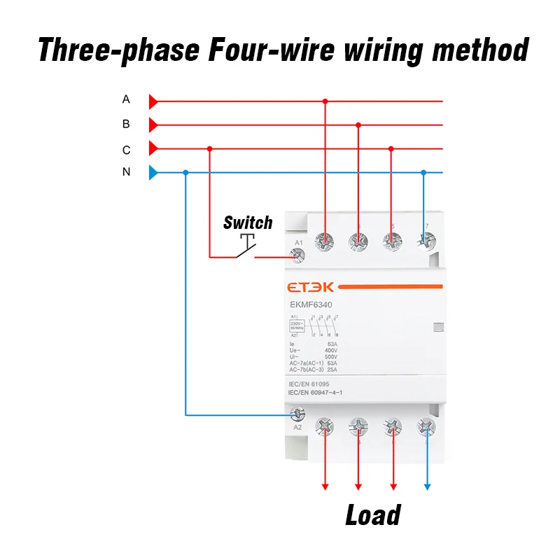ETEK Modular Contactor Automatic 2P 4P 230V 380V Single-phase Three-phase 25A 40A 63A 2NO 2NC 4NO Din Rail EKMF