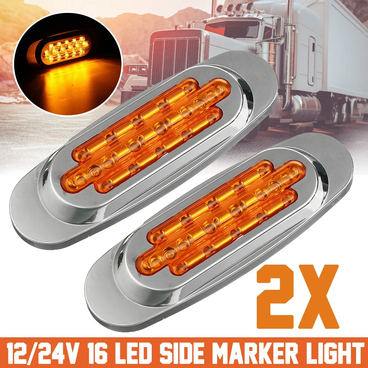 2X 16LED 12-24V LED luz de posición lateral luces laterales de posición universales para remolque de camión-ámbar/blanco/rojo/azul/verde