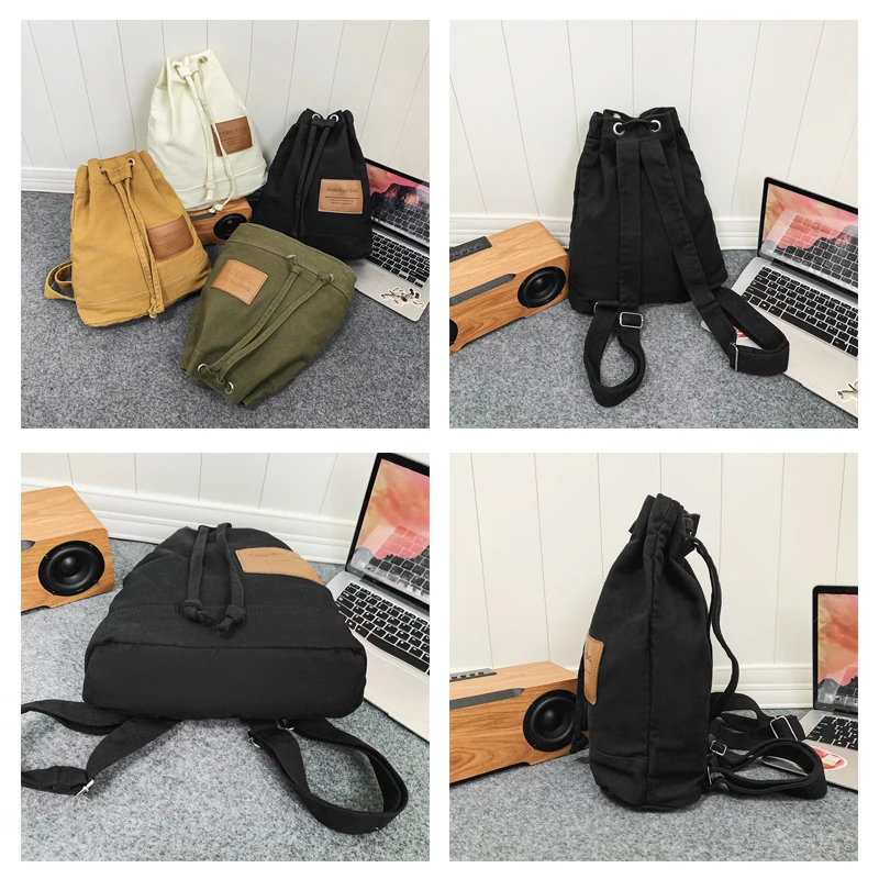 Y2K Canvas Backpacks College Shoulders Bags For Women Travel Knapsack String Packbag Vintage Rucksack Korean Fashion Mochila Ins
