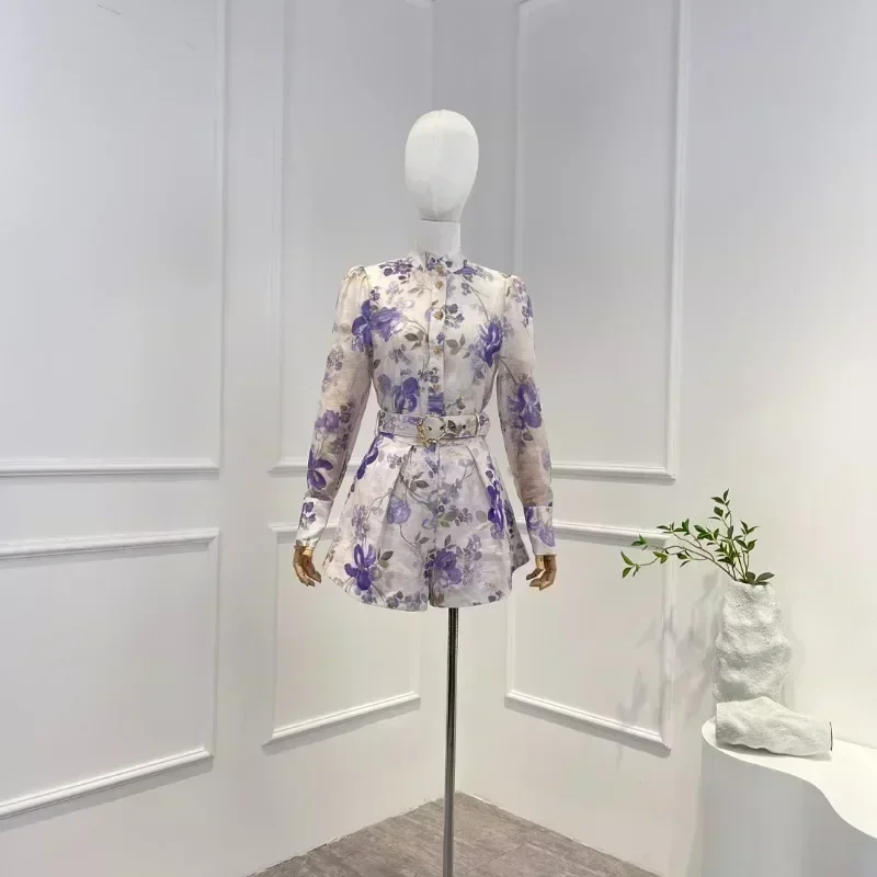 

Женское льняное платье с принтом, комплект с фиолетовым цветочным принтом в стиле шик, лето 2023