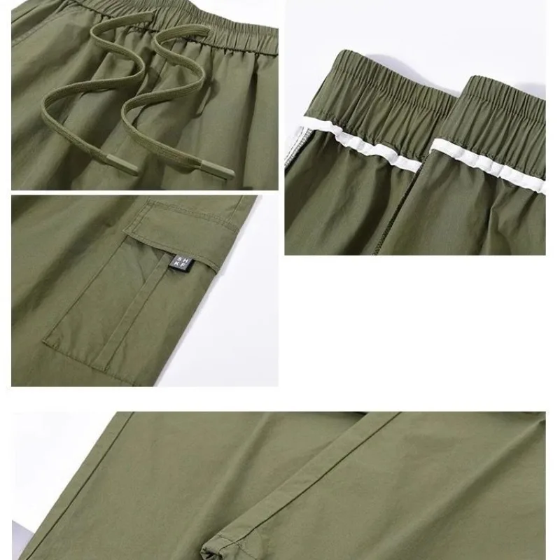 Spring Autumn Bandage Women's Pockets Elastic Solid Drawstring Button High Waisted Workwear Wide Leg Vintage Trousers Pants