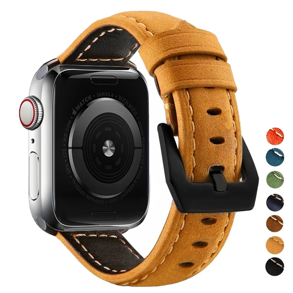 

Vintage Leather for Apple Watch Band 49mm 45mm 44mm 42mm 41mm 40mm for Apple Watch Ultra 2 Series 9 8 7 6 5 SE Bracelet Strap