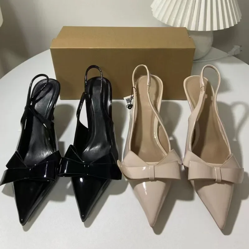 Woman High Heels Sandals Pointed Daily Office Lady Shoes Fashion Patent Leather Summer Slingback Dress Stilettos women slingback sandals women high heels shoes women dress shoes