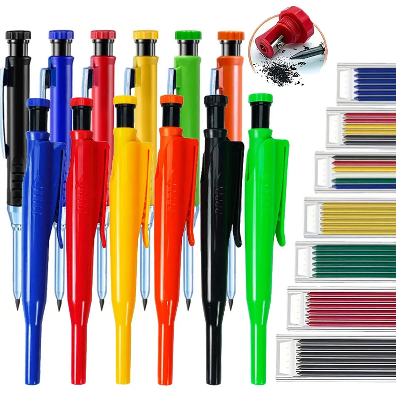 Carpenter Pencil 2.8mm with Pencil Cap and Built-in Sharpener for Woodworking