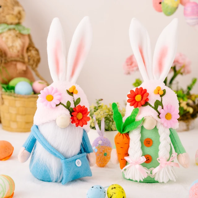 Poupée lapin chapeau à fleurs de pâques, décorations sans visage avec  radis, ornements créatifs pour table, décor de fête de pâques - AliExpress