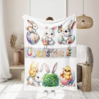 1PC Happy Easter Celebration Pattern Flannel Blanket,Soft,Skin-Friendly,Warm,Machine Washable,Suit for Sofa, Bed, Office,Camping 1