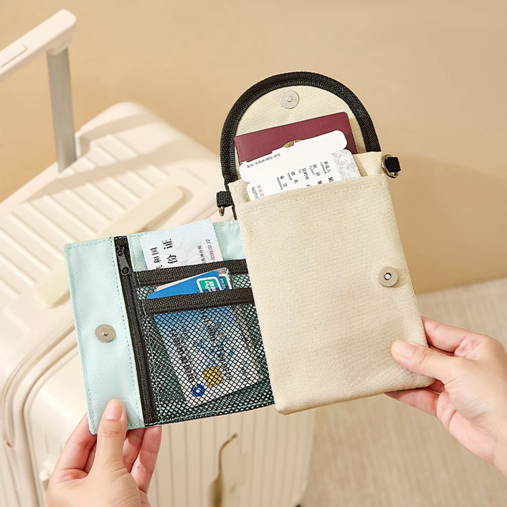 Mini Oxford Cloth Shoulder Bag Passport ID Holder Multifunctional Square Travel Bag Casual Mobile Phone Pockets Mesh Hanging Bag