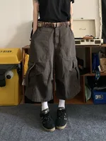 HOUZHOU Vintage Cargo Shorts Women Oversized Y2k Grunge Cropped Pants Wide Leg Hip Hop Style Streetwear Baggy Pockets Short Pant 1